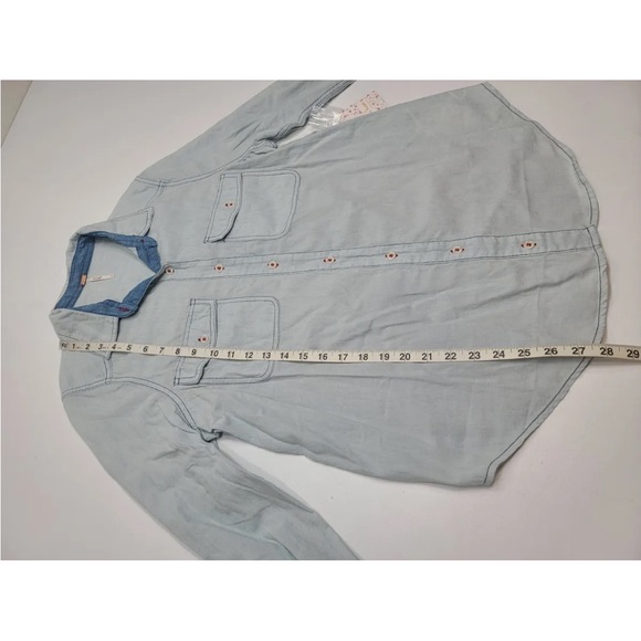 Free People Light Wash Denim Shirt with Navy Bandana Back - Picture 7 of 7